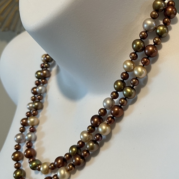 Jewelmak 18" Double Strand Multicolor Freshwater Pearl Necklace 14K Gold… - Picture 4 of 9